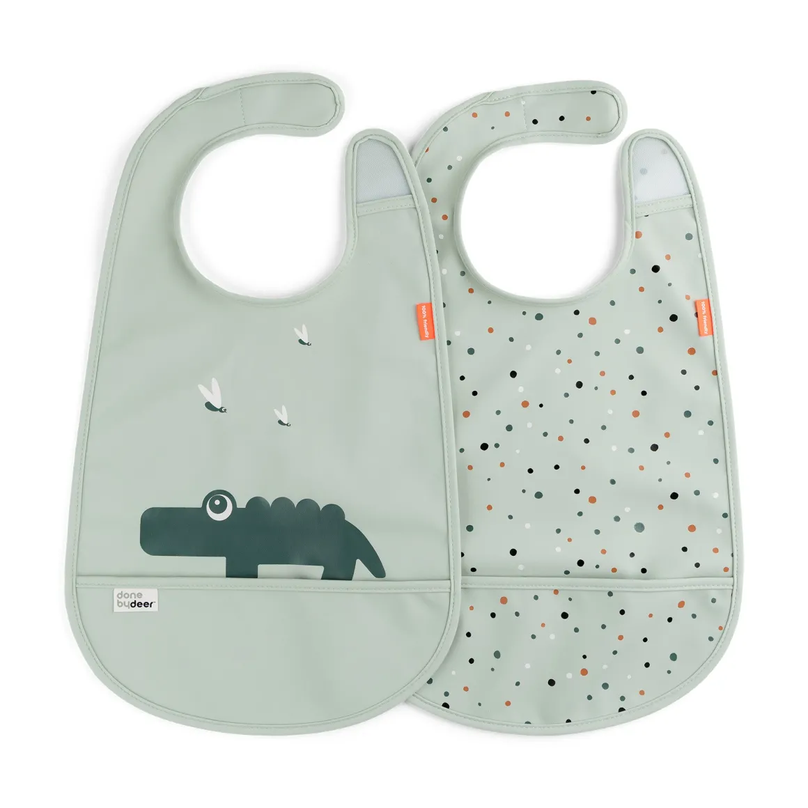 Bib with velcro 2-pack - Croco - Green