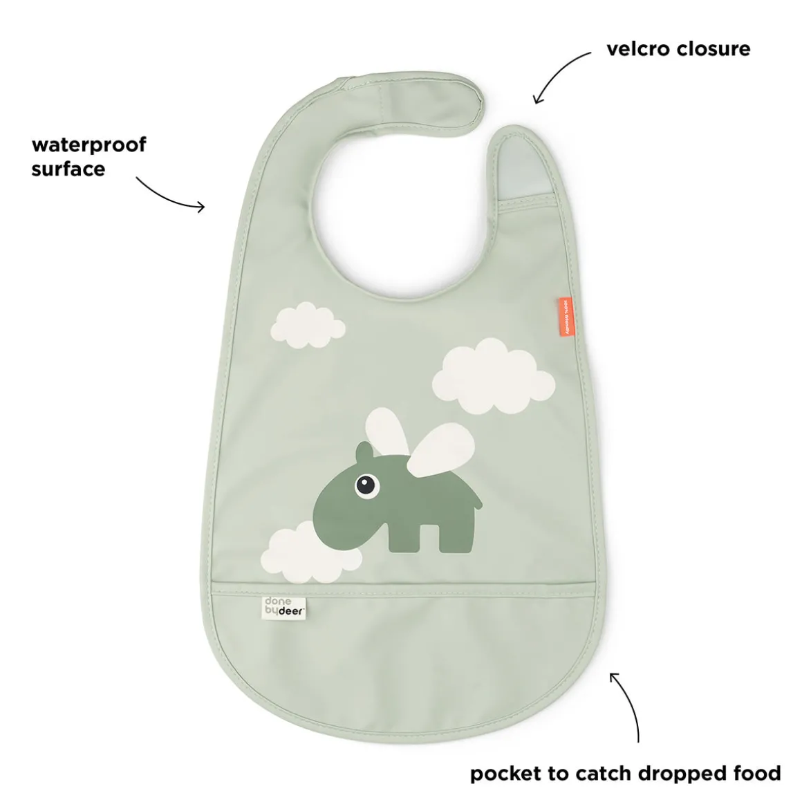 Bib w/velcro - Happy clouds - Green