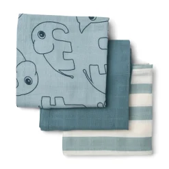 Burp cloth 3-pack - Deer friends - Blue