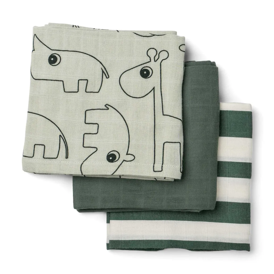 Burp cloth 3-pack - Deer friends - Green