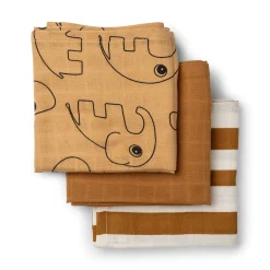 Burp cloth 3-pack - Deer friends - Mustard