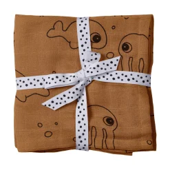 Burp cloth 2-pack - Sea friends - Mustard