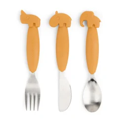 Easy-grip cutlery set - Deer friends - Mustard