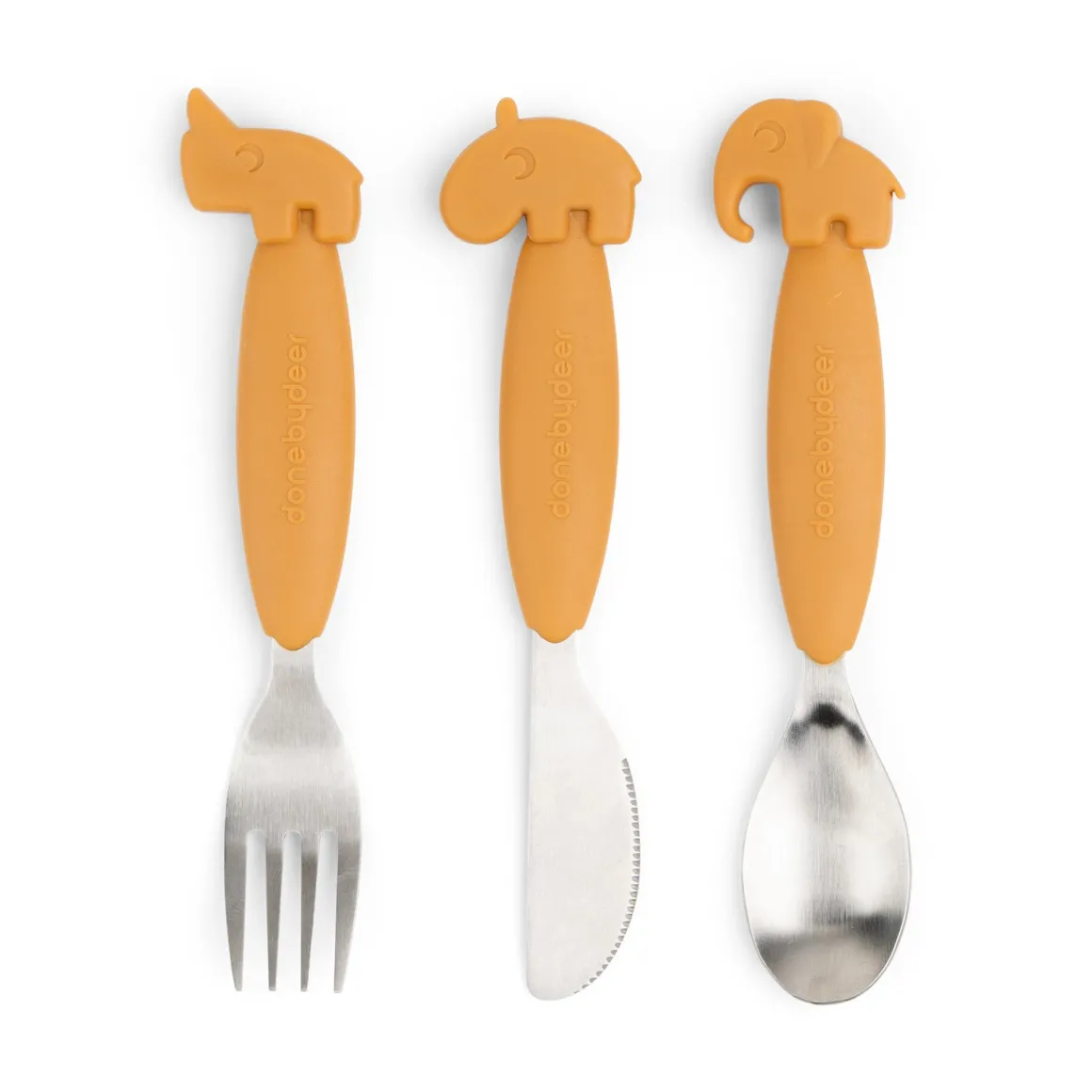 Easy-grip cutlery set - Deer friends - Mustard