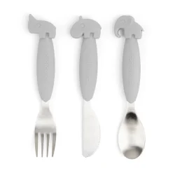 Easy-grip cutlery set - Deer friends - Grey