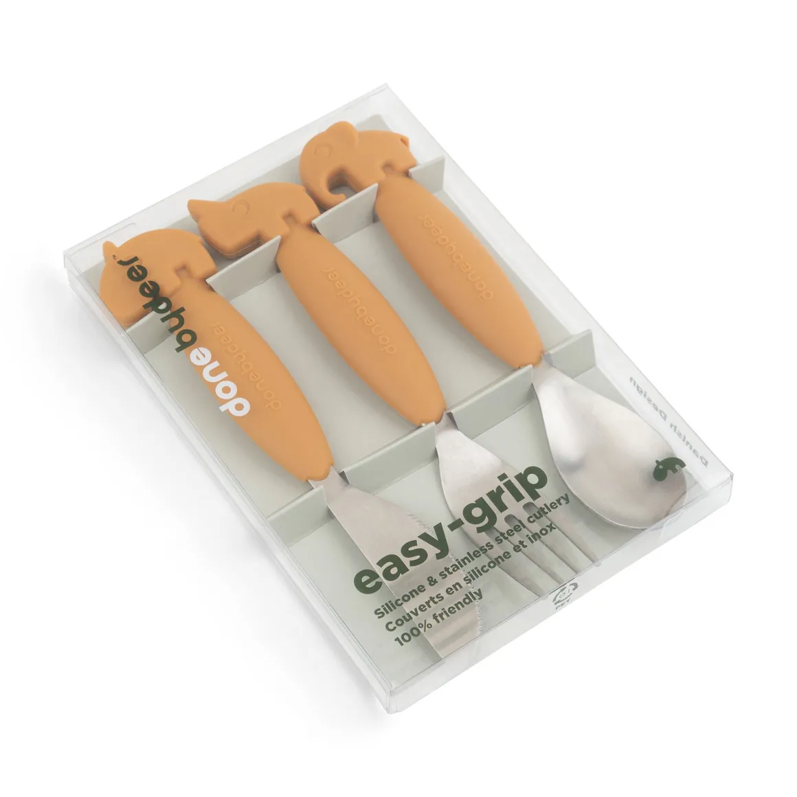 Easy-grip cutlery set - Deer friends - Mustard