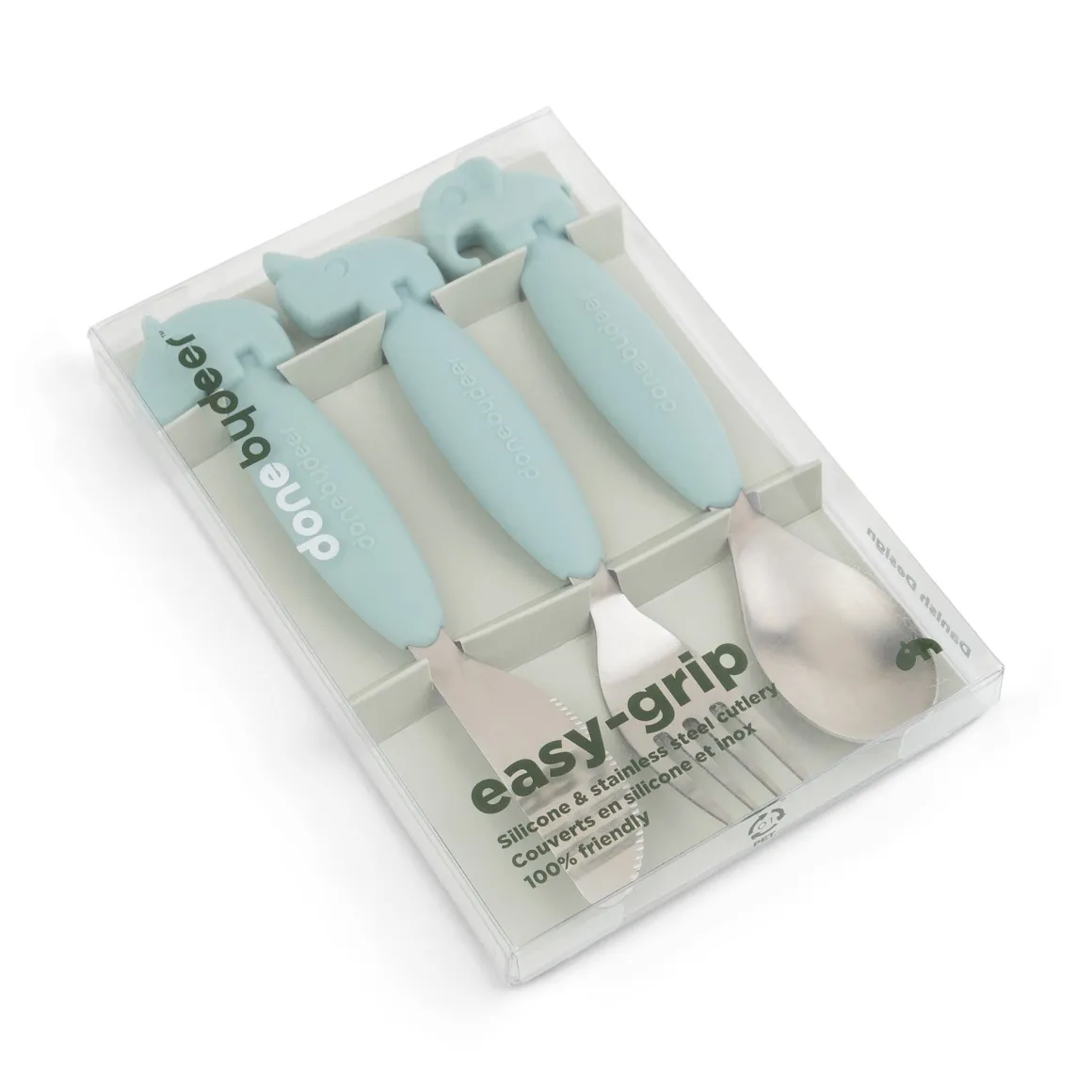 Easy-grip cutlery set - Deer friends - Blue