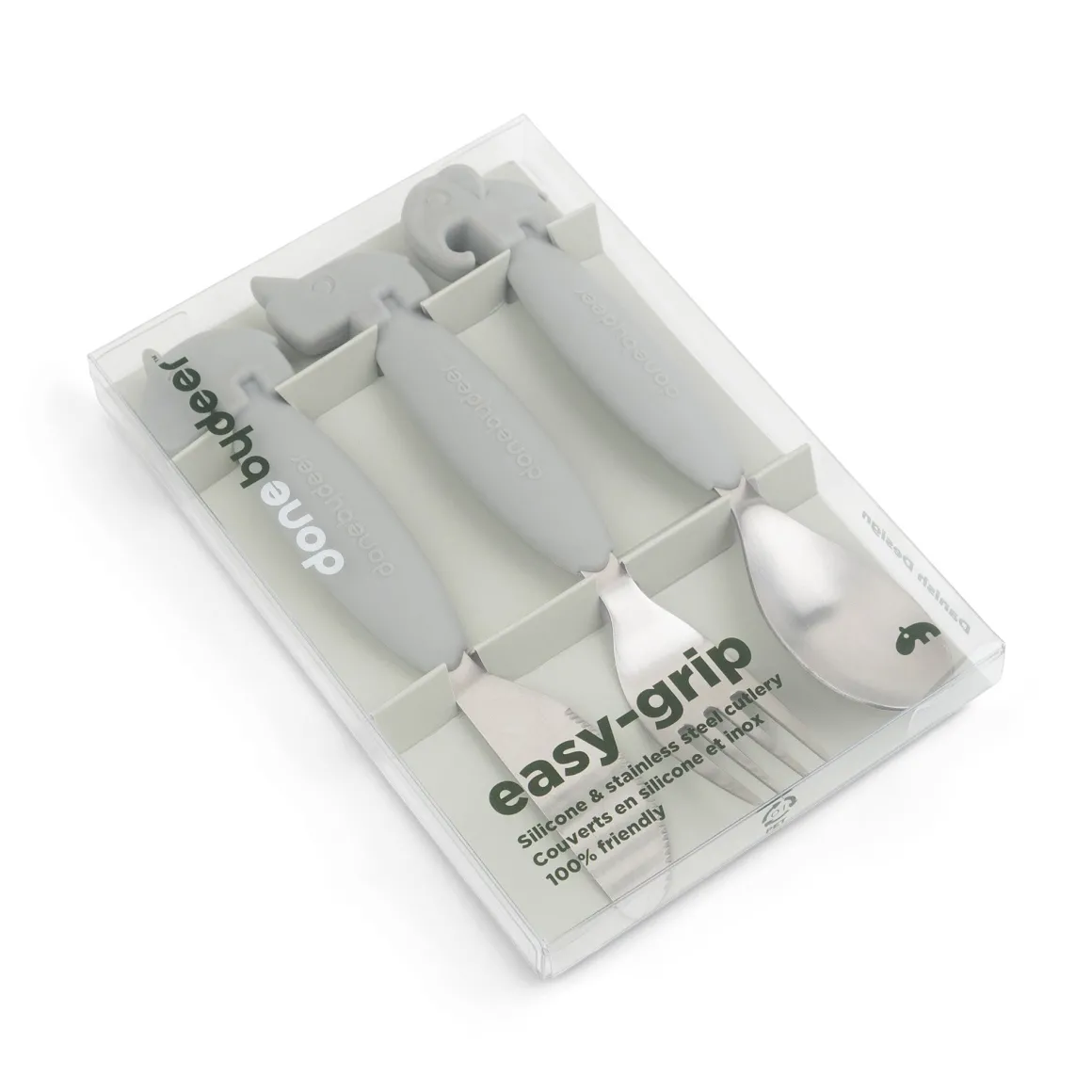 Easy-grip cutlery set - Deer friends - Grey