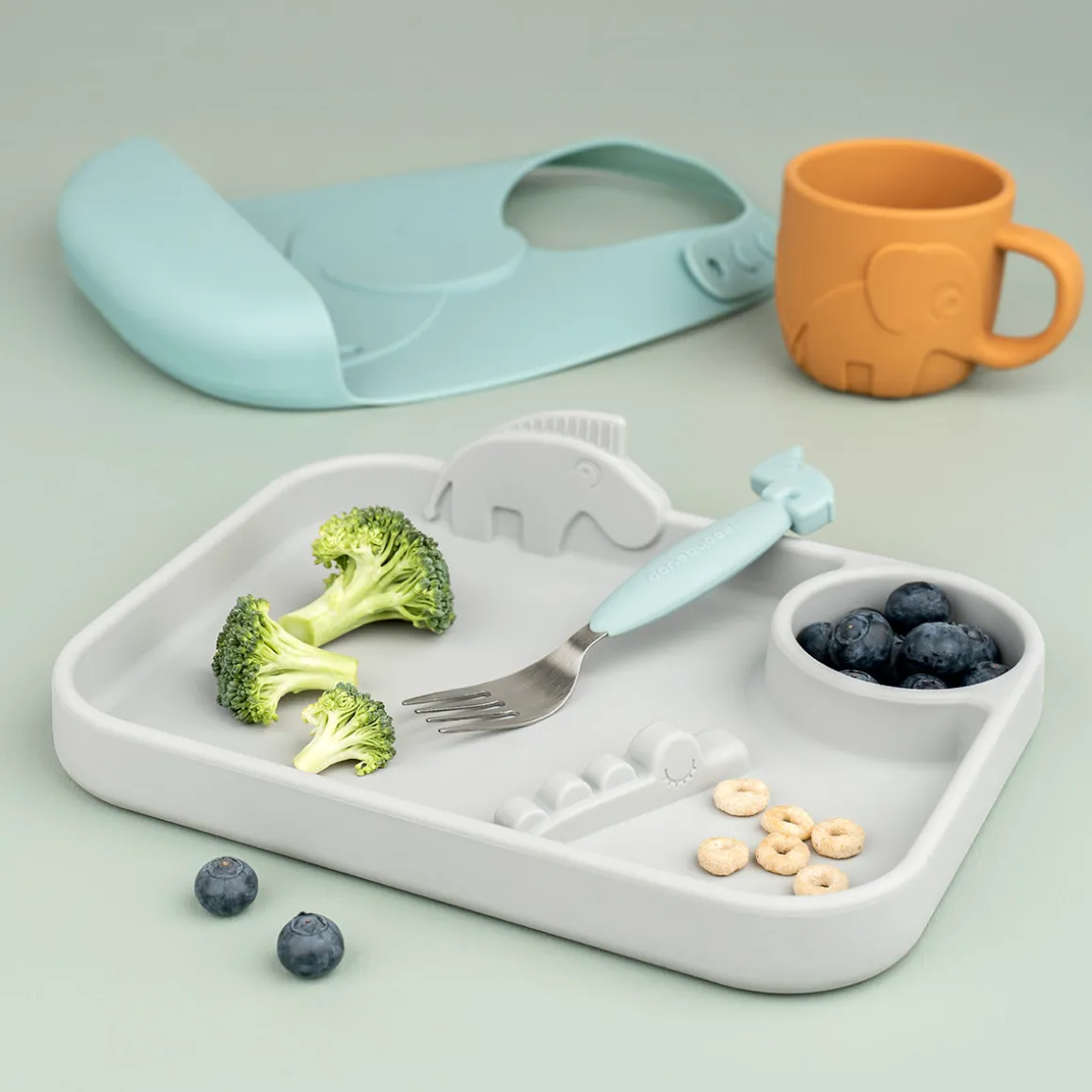 Easy-grip cutlery set - Deer friends - Blue