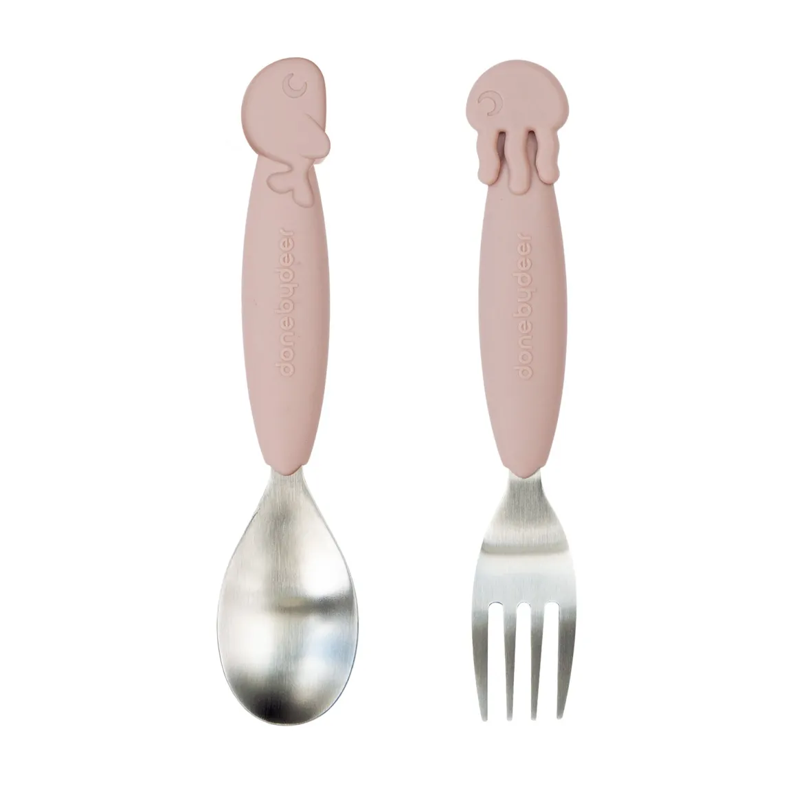 Easy-grip spoon & fork set - Sea friends - Powder