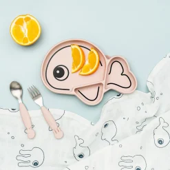 Easy-grip spoon & fork set - Sea friends - Powder