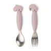 Easy-grip spoon and fork set - Deer friends - Powder