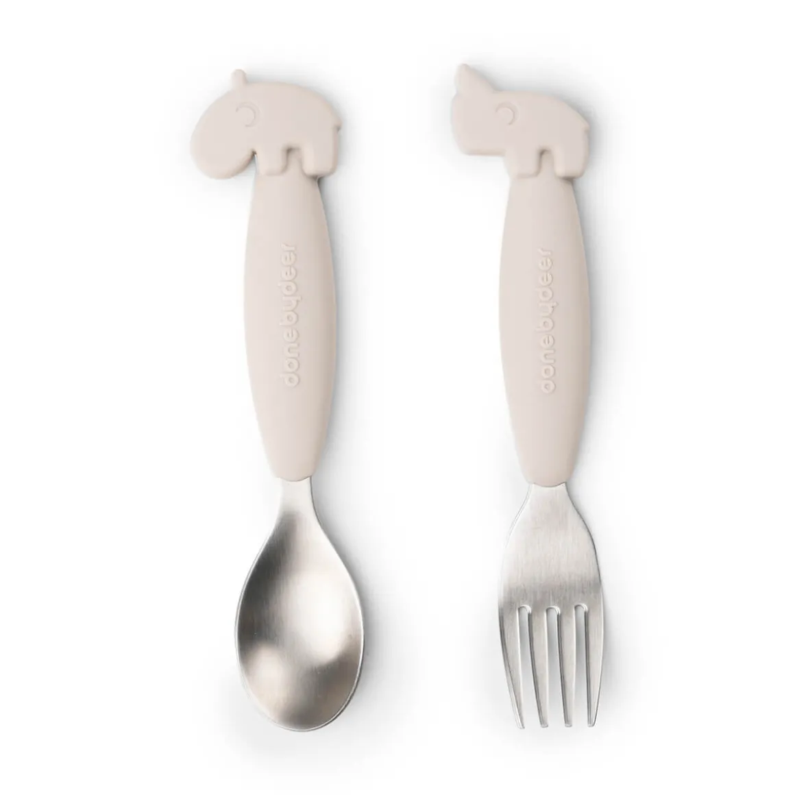 Easy-grip spoon and fork set - Deer friends - Sand