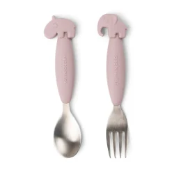 Easy-grip spoon and fork set - Deer friends - Powder