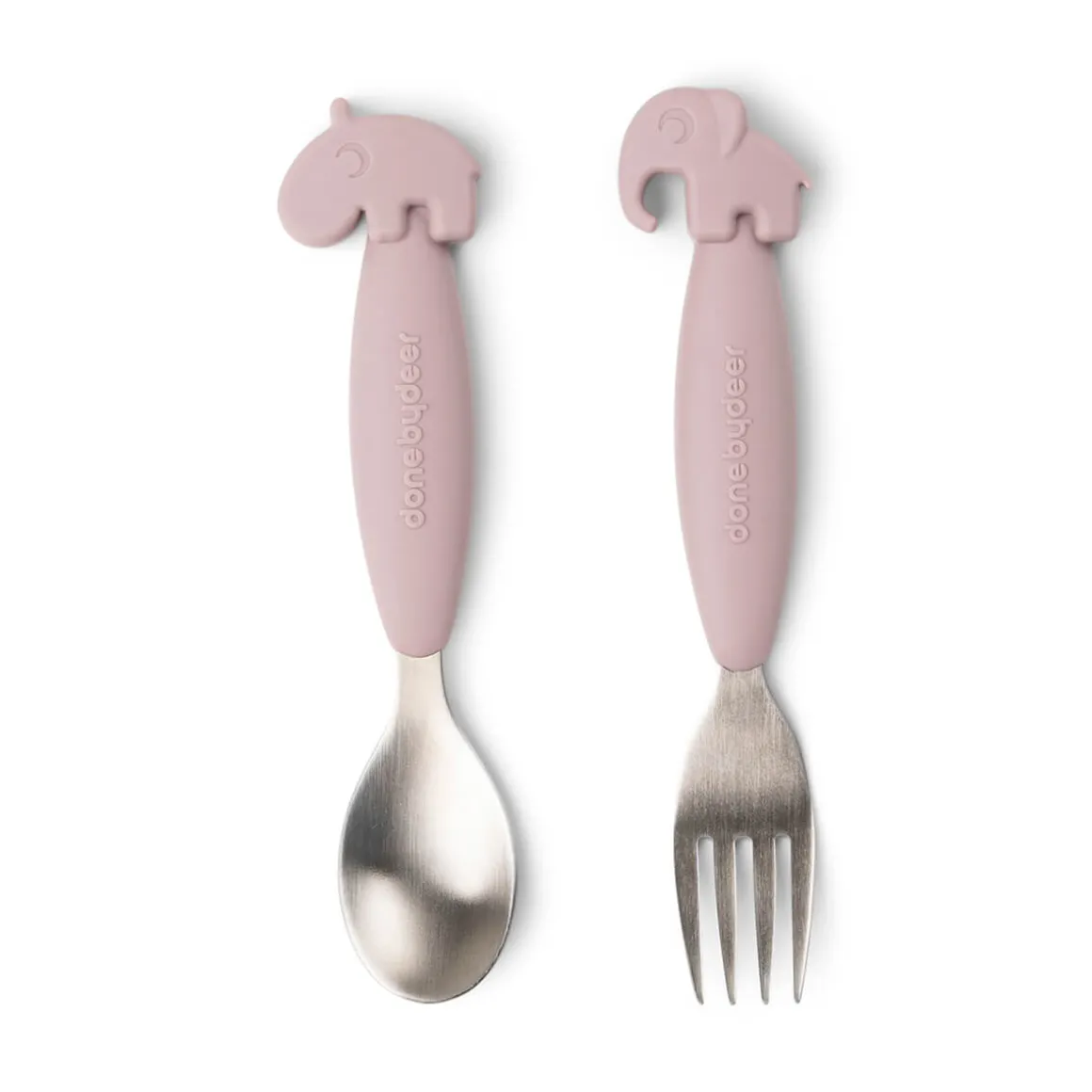 Easy-grip spoon and fork set - Deer friends - Powder