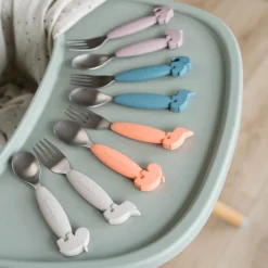 Easy-grip spoon and fork set - Deer friends - Sand