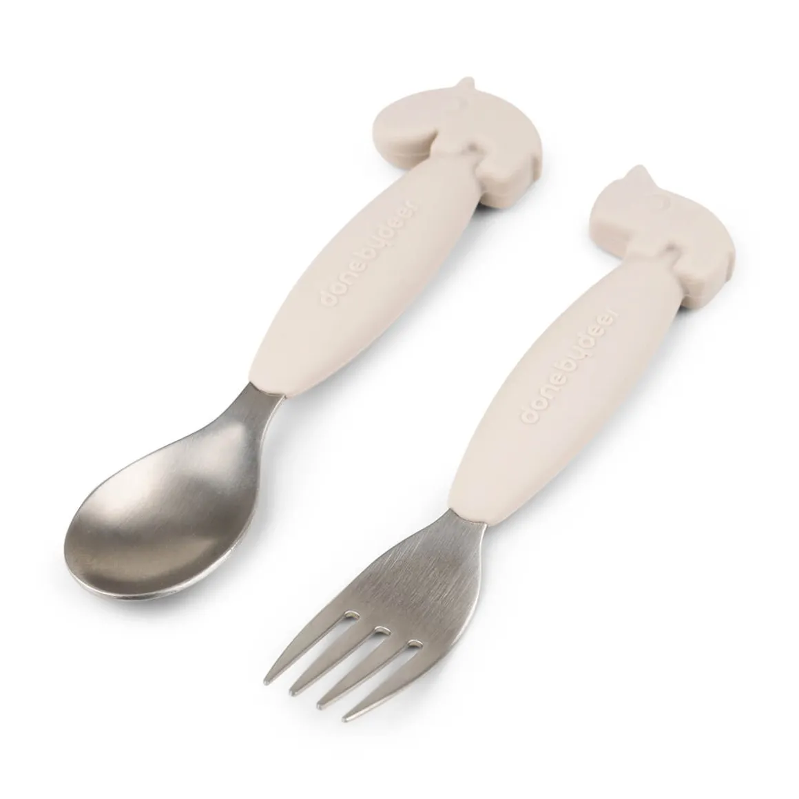 Easy-grip spoon and fork set - Deer friends - Sand