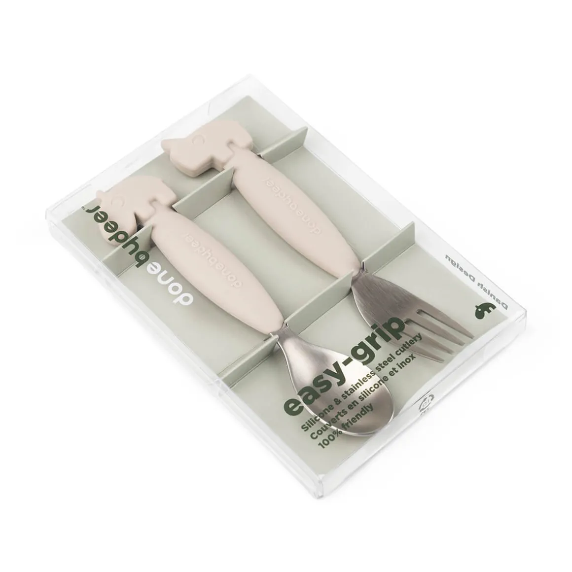 Easy-grip spoon and fork set - Deer friends - Sand