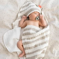 Hooded towel - Stripes - Powder