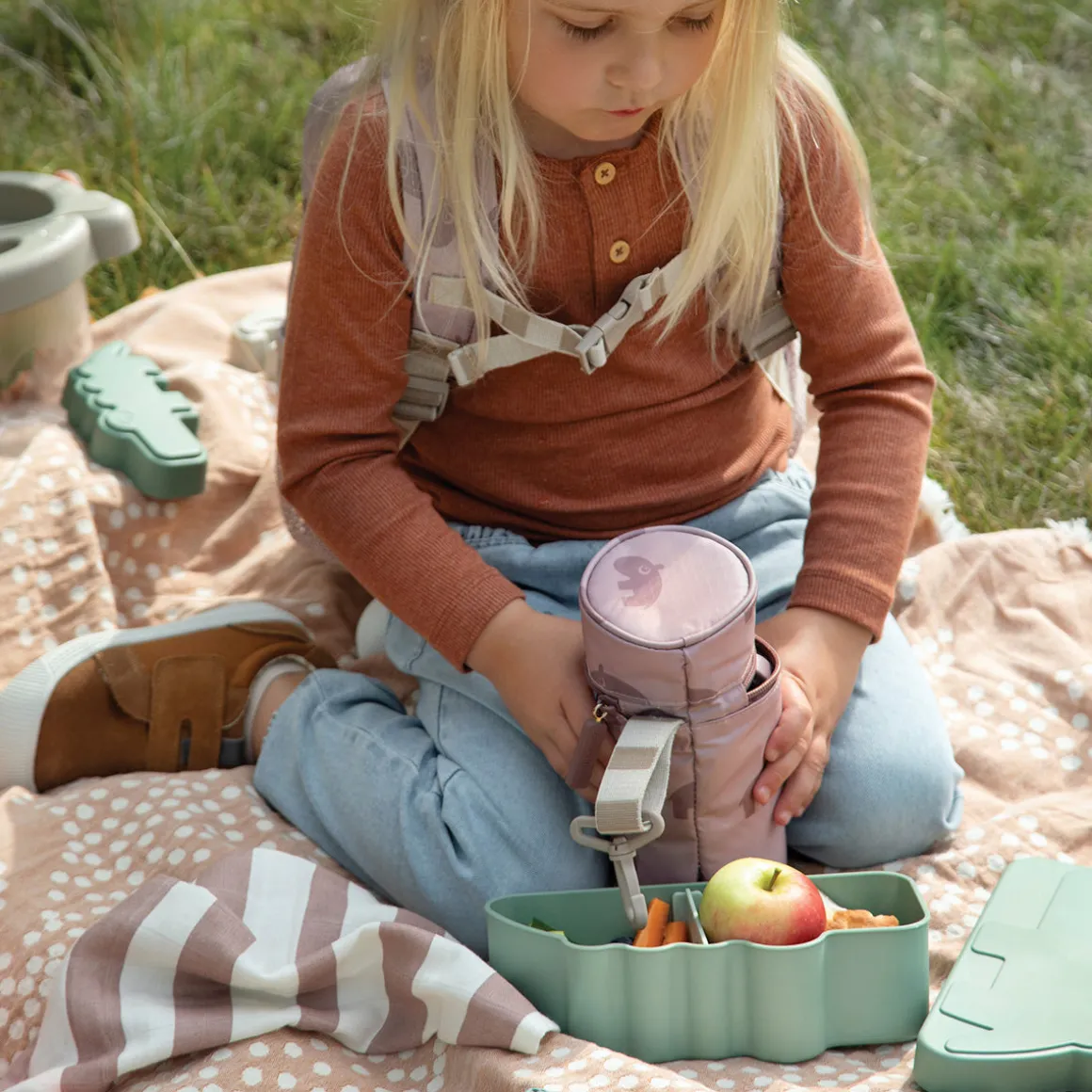 Kids insulated bottle holder - Croco - Green