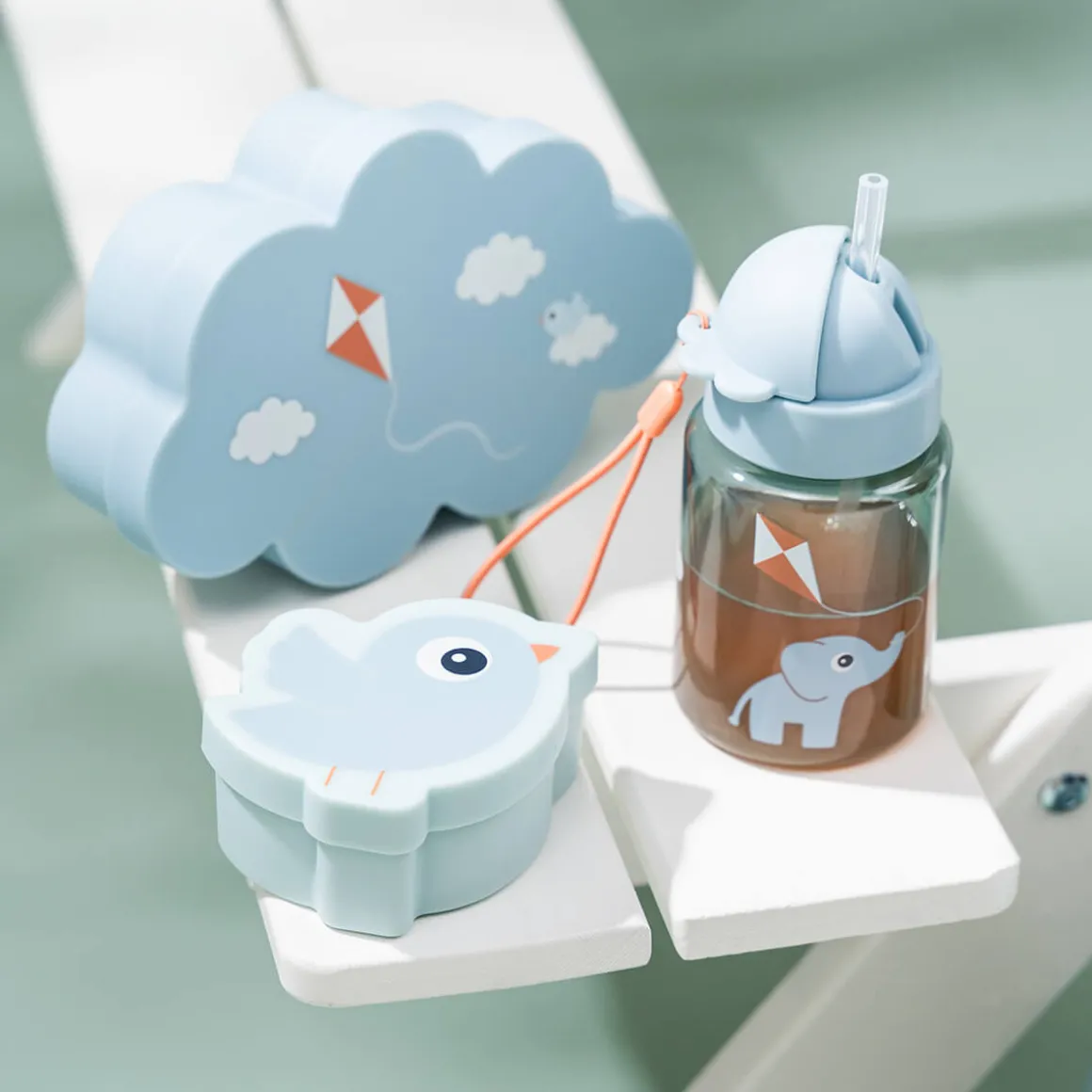 Lunch & snack box w/straw bottle - Playground - Blue