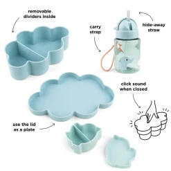 Lunch & snack box w/straw bottle - Playground - Blue