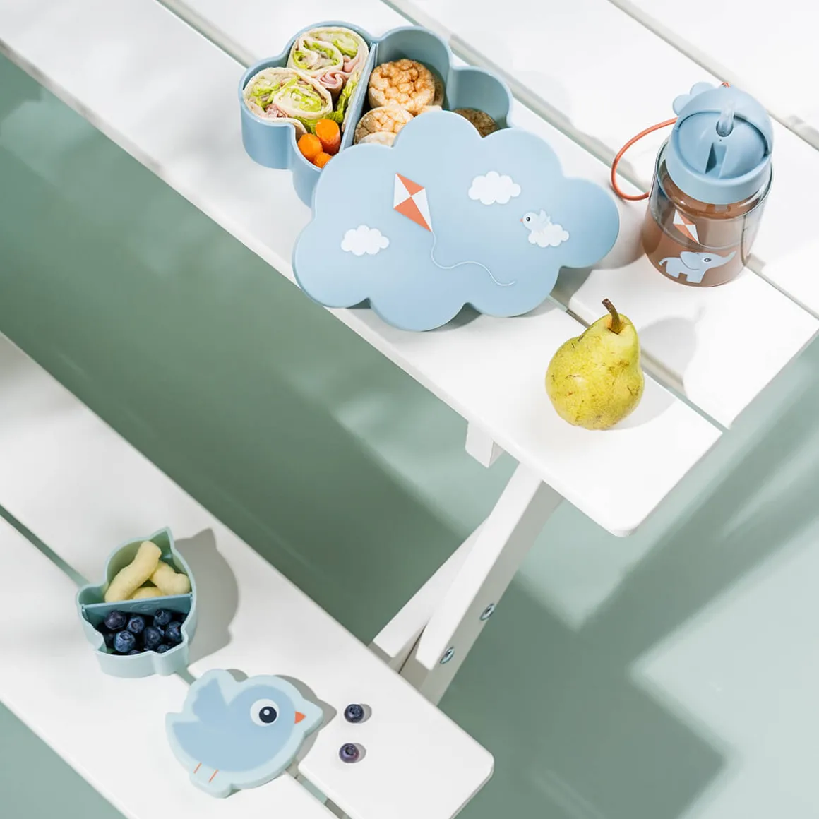 Lunch & snack box w/straw bottle - Playground - Blue