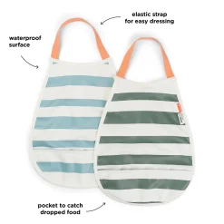 Pull-over bib 2-pack - Stripes - Blue/Green