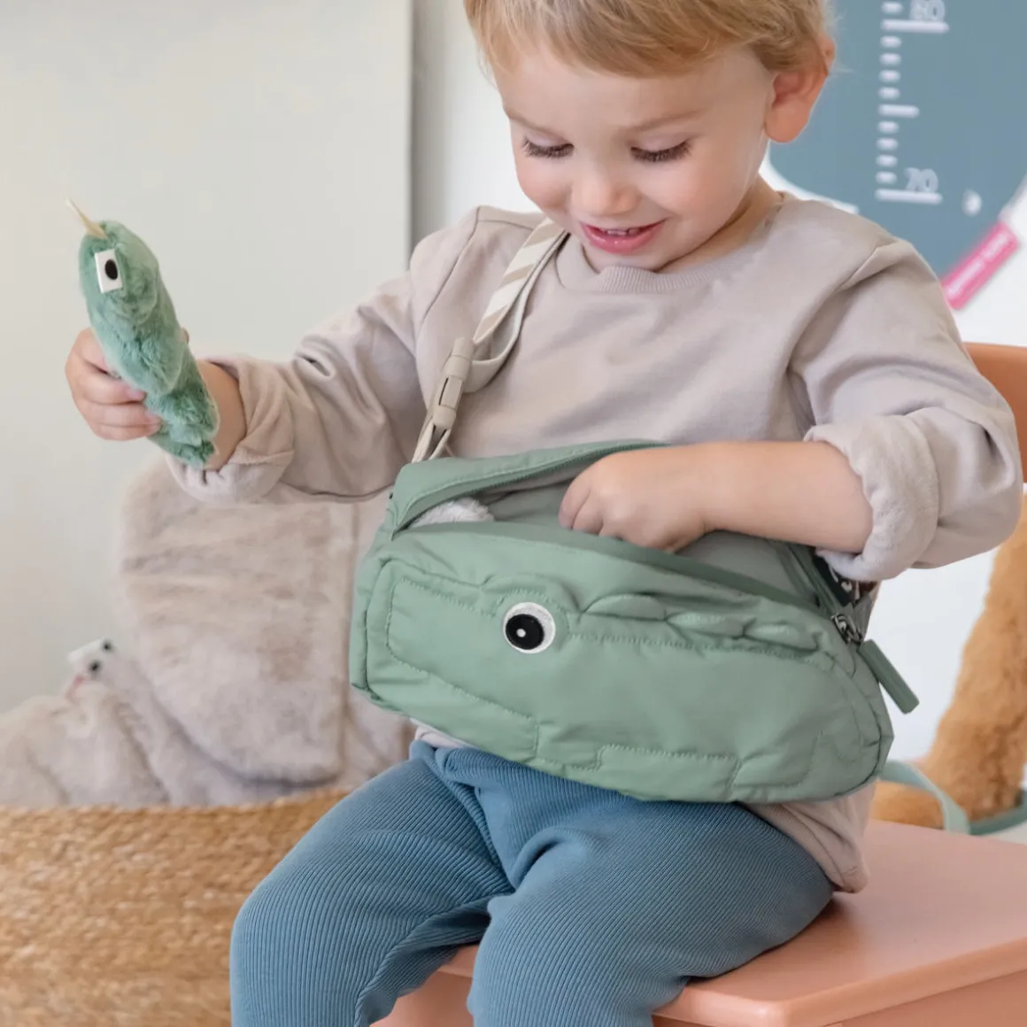 Quilted cross-over kids bag - Croco - Green