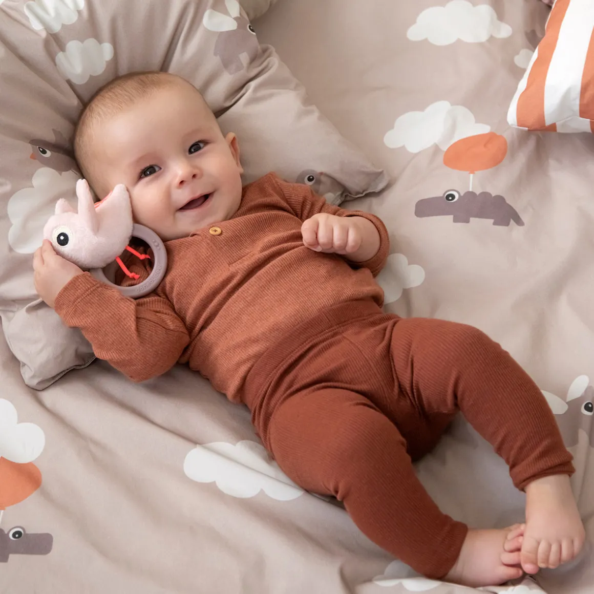Sensory rattle w/teether - Birdee - Powder