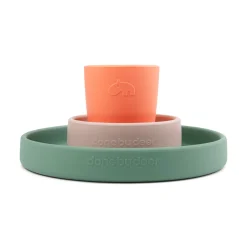 Silicone dinner set - Croco - Green/Powder/Coral