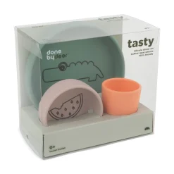 Silicone dinner set - Croco - Green/Powder/Coral
