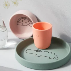 Silicone dinner set - Croco - Green/Powder/Coral