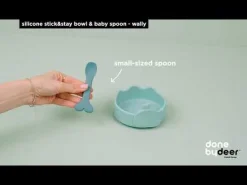 Silicone Stick&Stay bowl & baby spoon - Wally - Blue