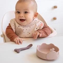 Silicone Stick&Stay bowl & baby spoon - Wally - Powder
