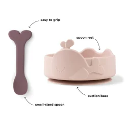 Silicone Stick&Stay bowl & baby spoon - Wally - Powder
