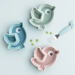Silicone Stick&Stay snack plate - Birdee - Blue