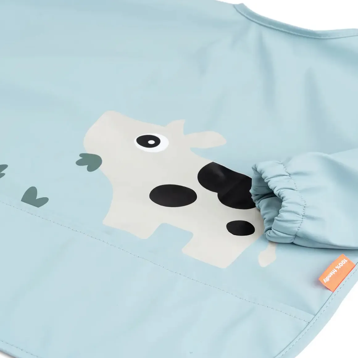 Sleeved pocket bib - Tiny farm - Blue
