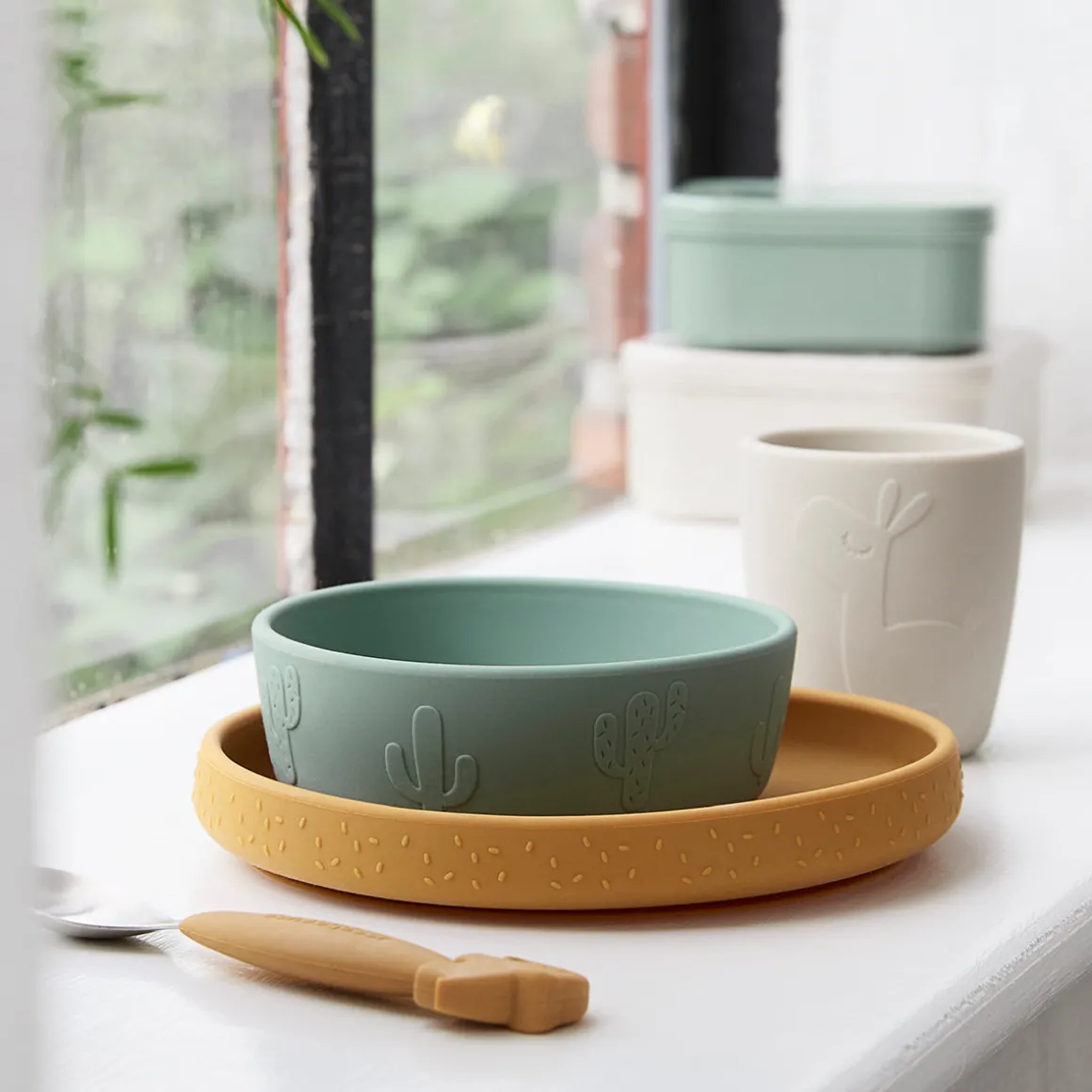 Stick & Stay dinner set - Lalee - Green/Mustard/Sand