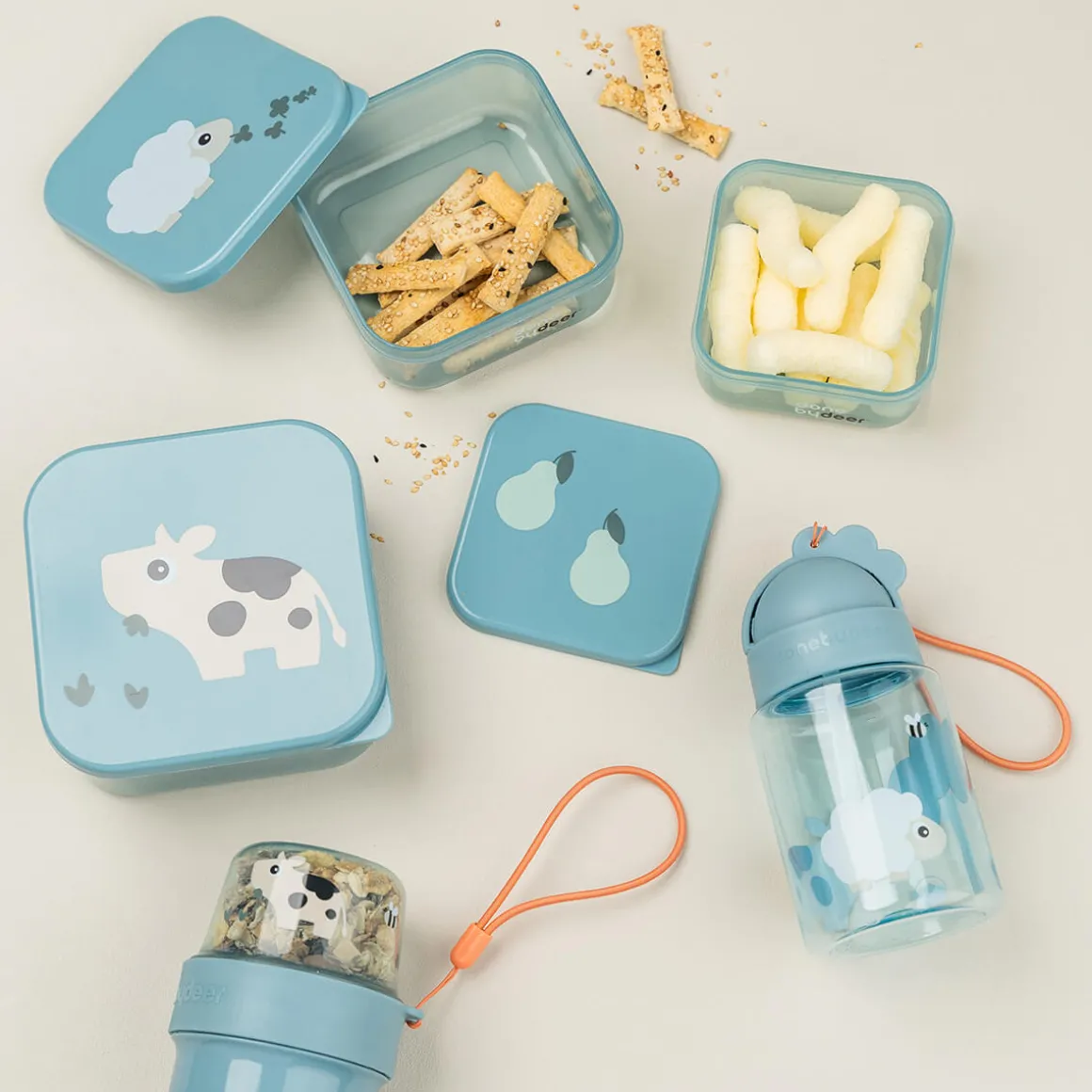 Straw bottle - Tiny farm - Blue - 280 ml