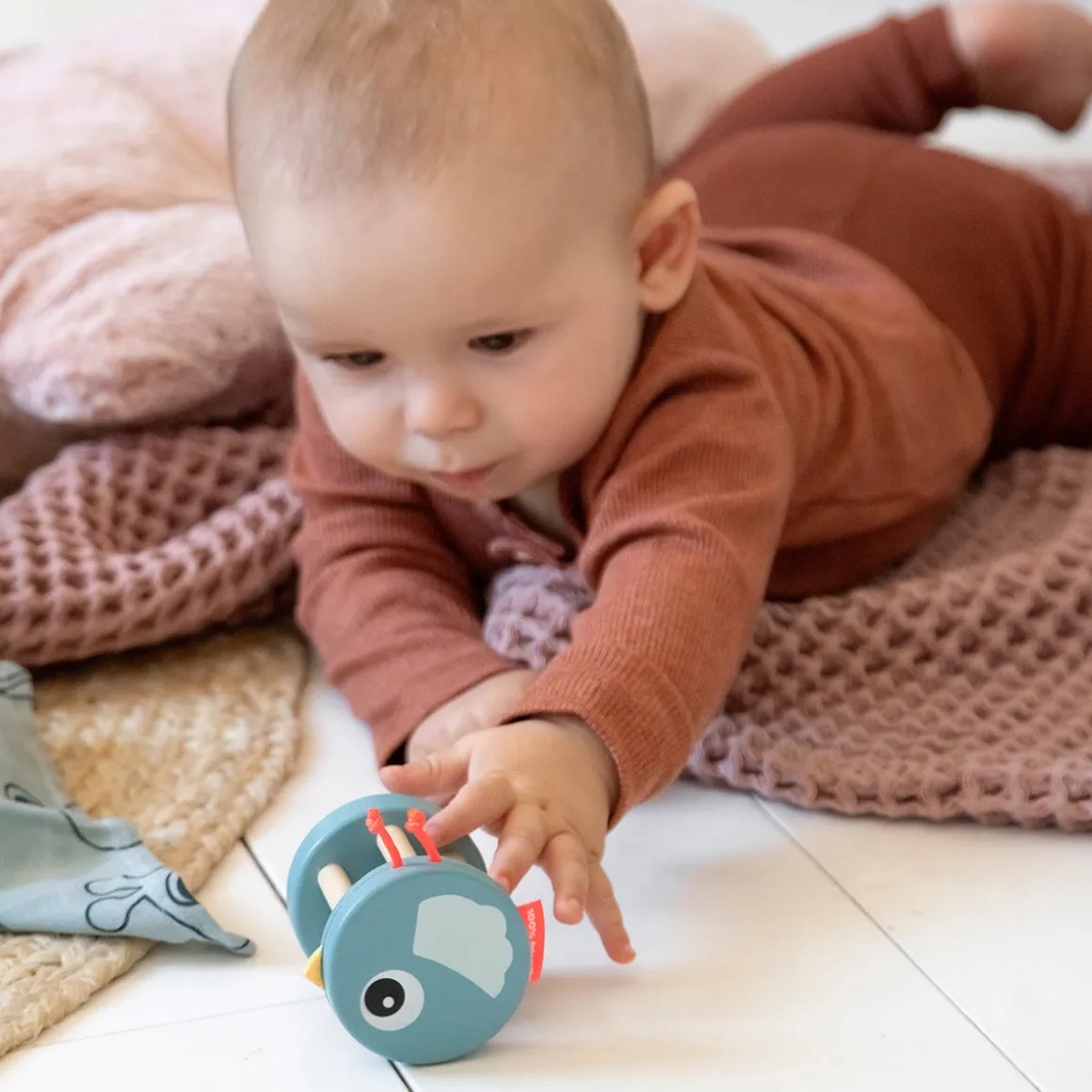 Wooden rattle - Birdee - Blue