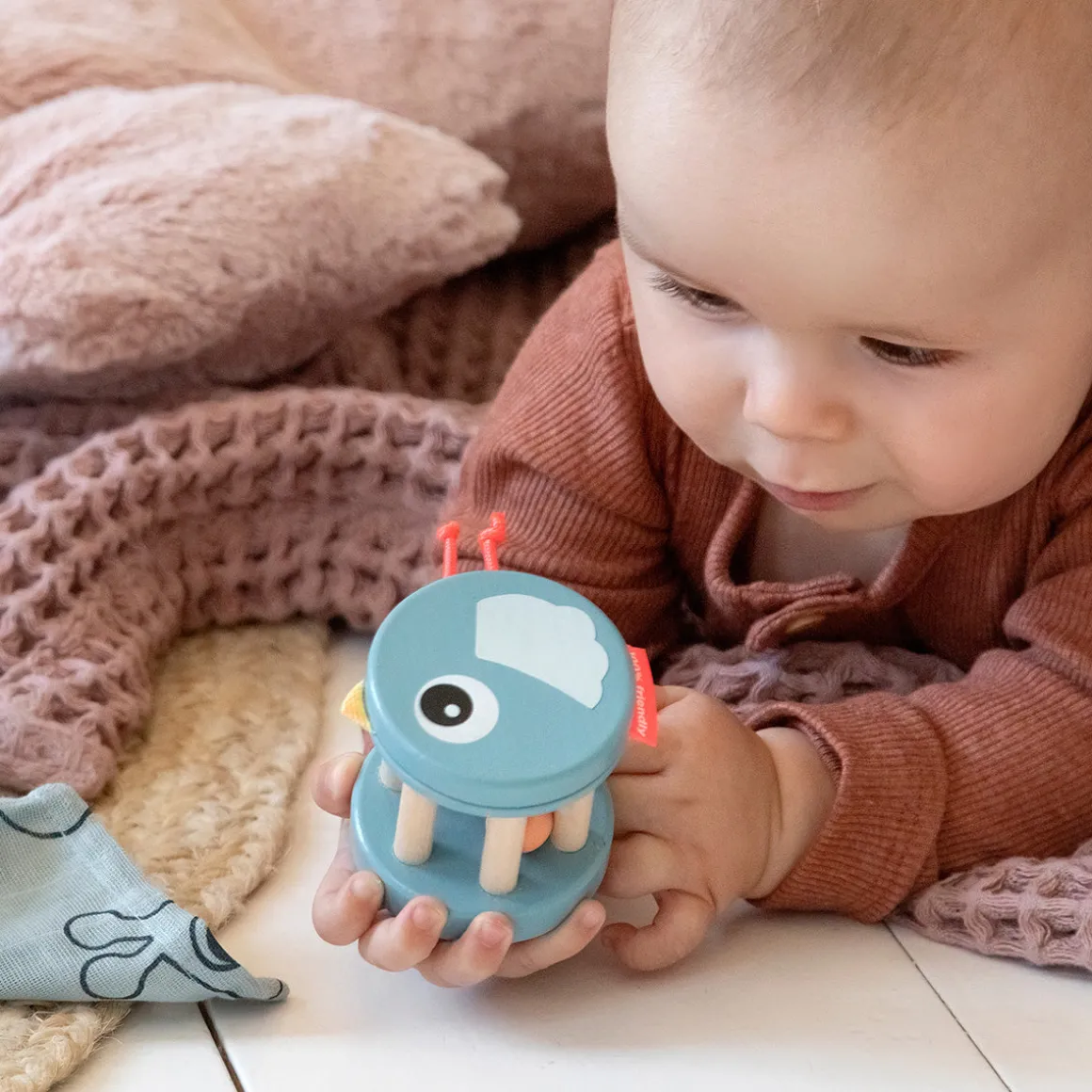 Wooden rattle - Birdee - Blue